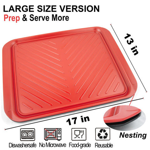 Bandeja roja ECOIOU para preparación, facilita trasladar ingredientes crudos con higiene.