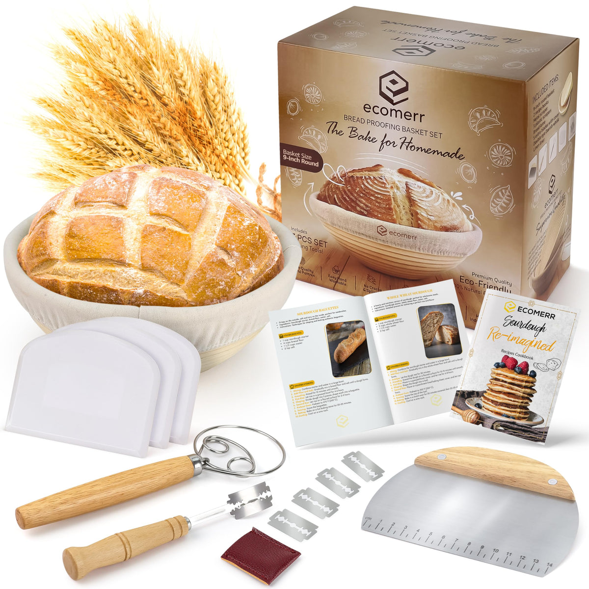 Cesta Banneton oval Ecomerr 9 pulgadas, facilita panes artesanos con formas definidas