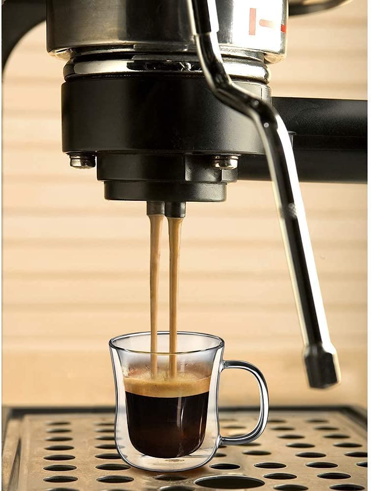 Ecooe set de 2 tazas espresso vidrio claro, listo para servir.