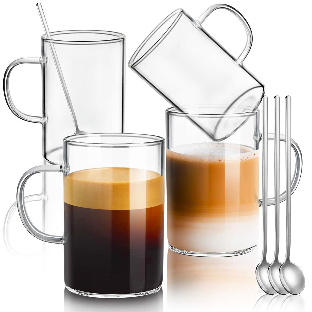 Ecooe taza de café de cristal con asas, ideal para bebidas calientes.