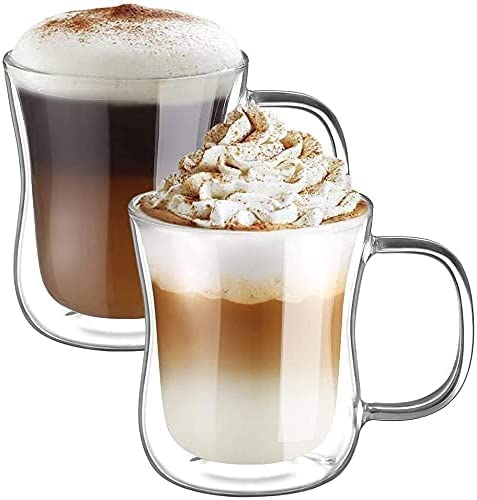 ecooe taza cafe vidrio doble pared con mango, manejo cómodo y caliente sin condensación
