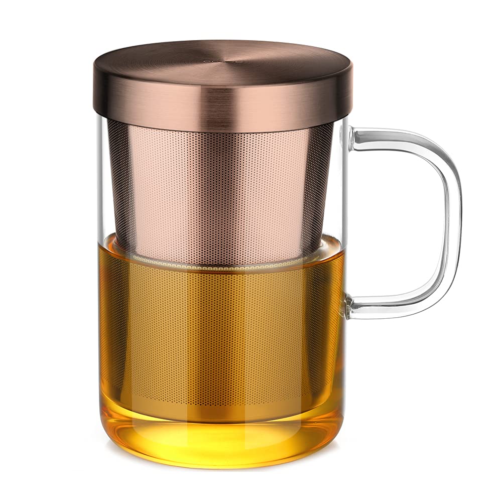 Ecooe: taza infusor té cristal transparente 500 ml para hojas sueltas