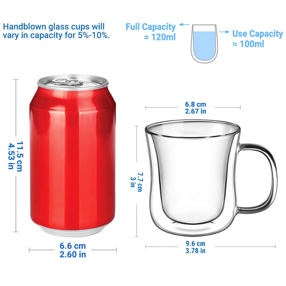 Ecooe taza vidrio claro con mango, agarre cómodo para espresso.