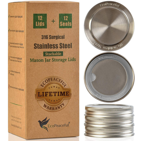 Tapas EcoPeaceful para tarros de boca regular con sello de silicona hermético