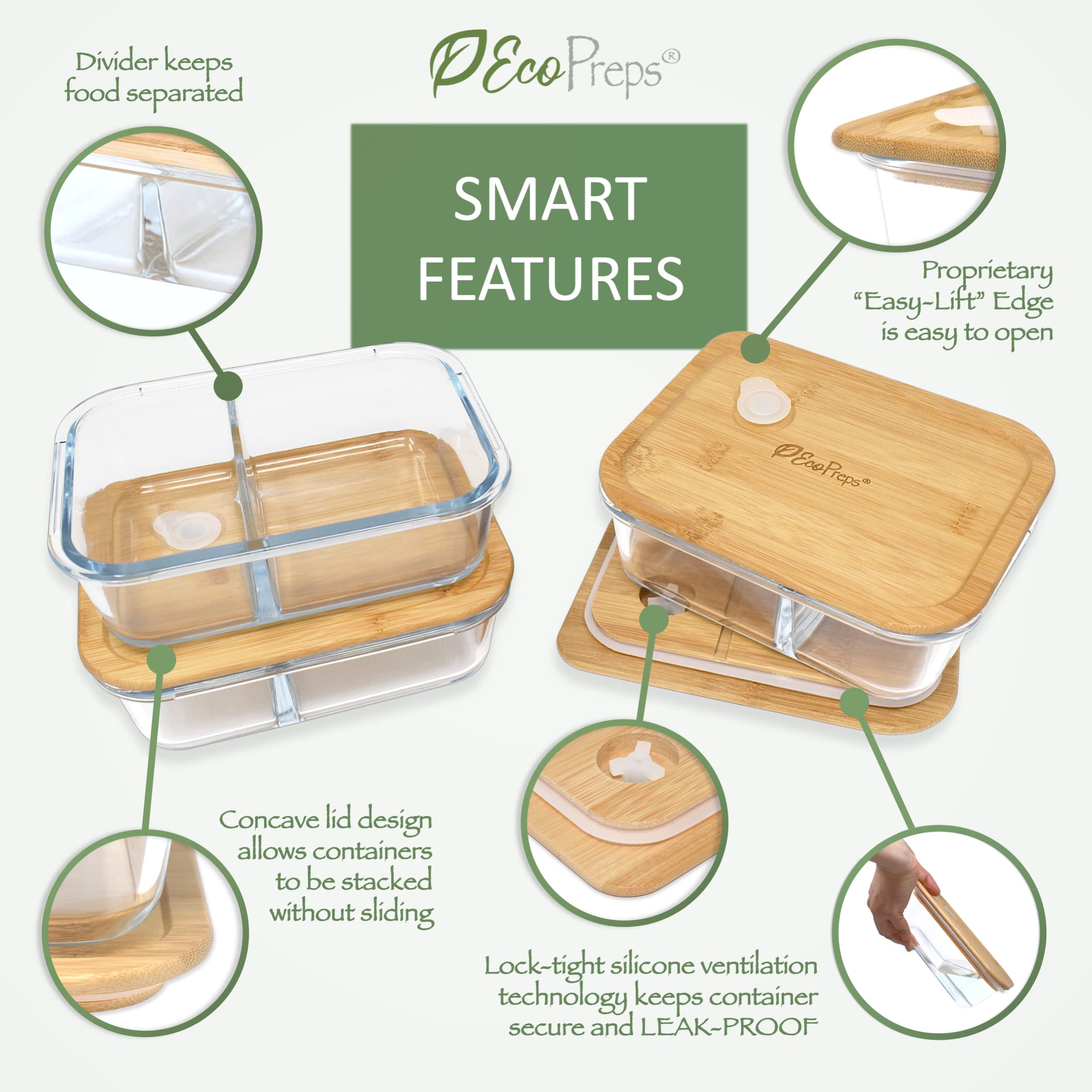 EcoPreps recipiente apto para microondas para calentar tus comidas con seguridad.