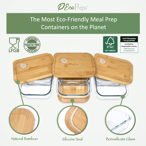 EcoPreps tapa cóncava de bambú apilable para un cierre estable.