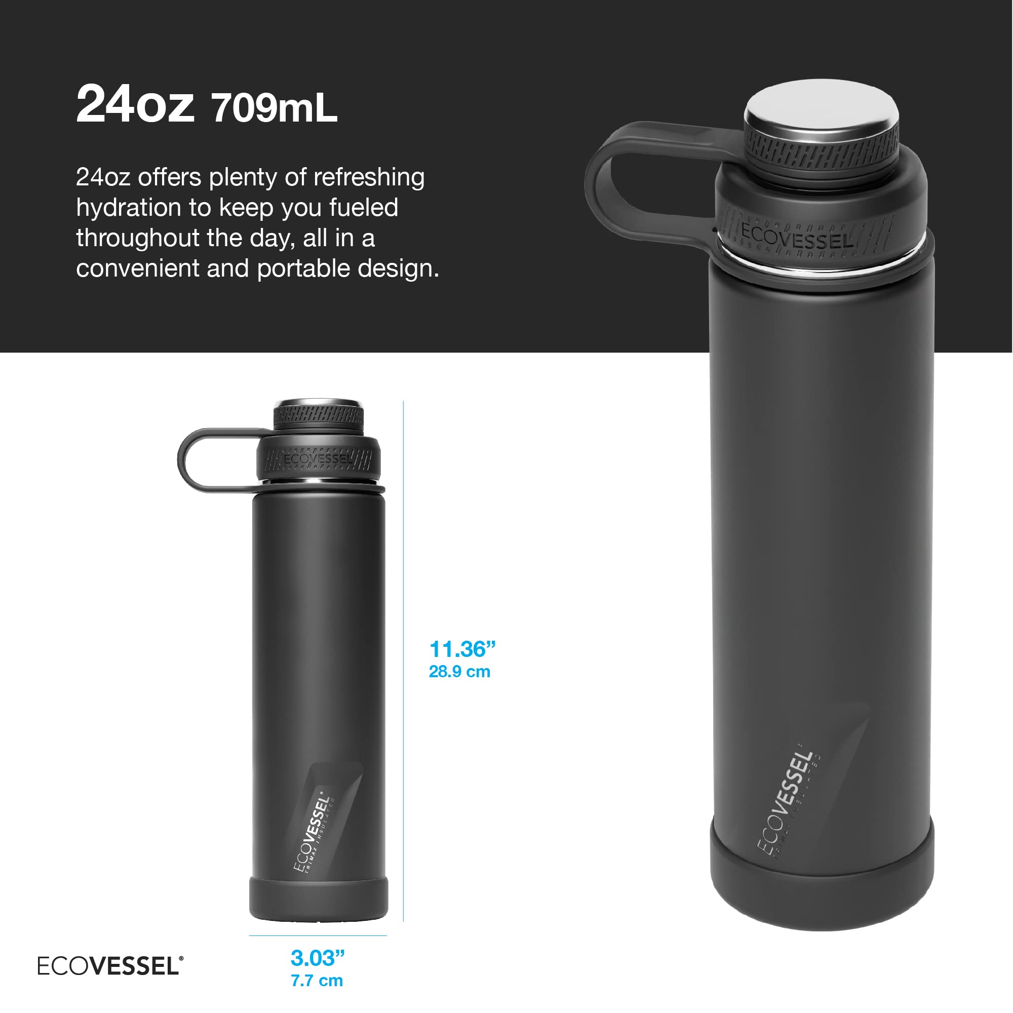 EcoVessel botella de acero inoxidable con colador para infusionar té en cualquier lugar.