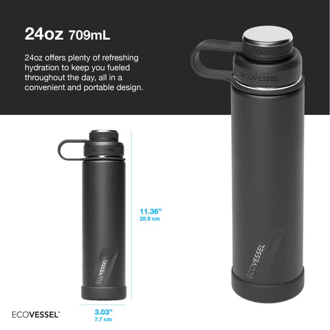 EcoVessel botella con tapa aislada doble, cómodo consumo en movimiento.