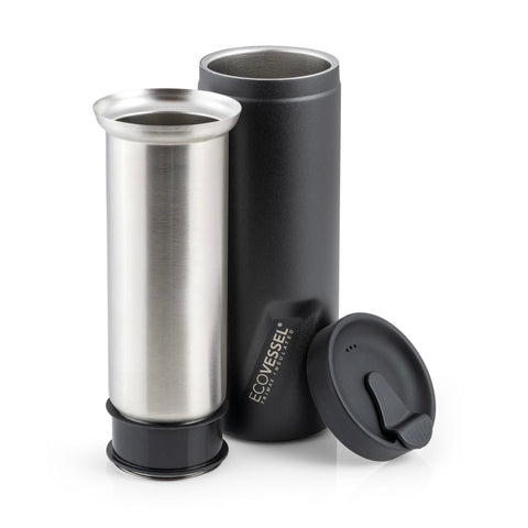 EcoVessel Travel French Press portátil para café fresco en cualquier lugar.
