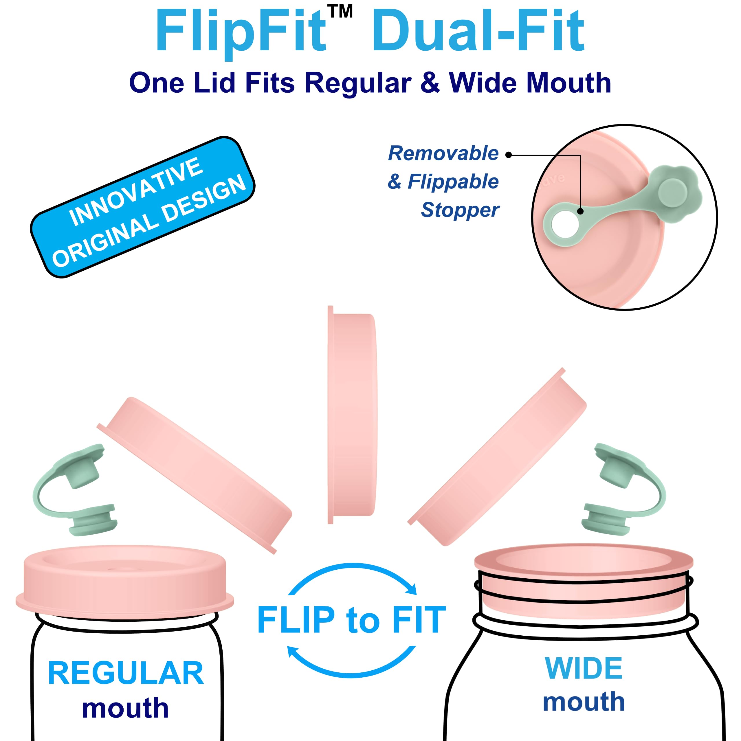 EcoWave FlipFit: tapa de silicona para tarro Mason boca ancha, cierre seguro.