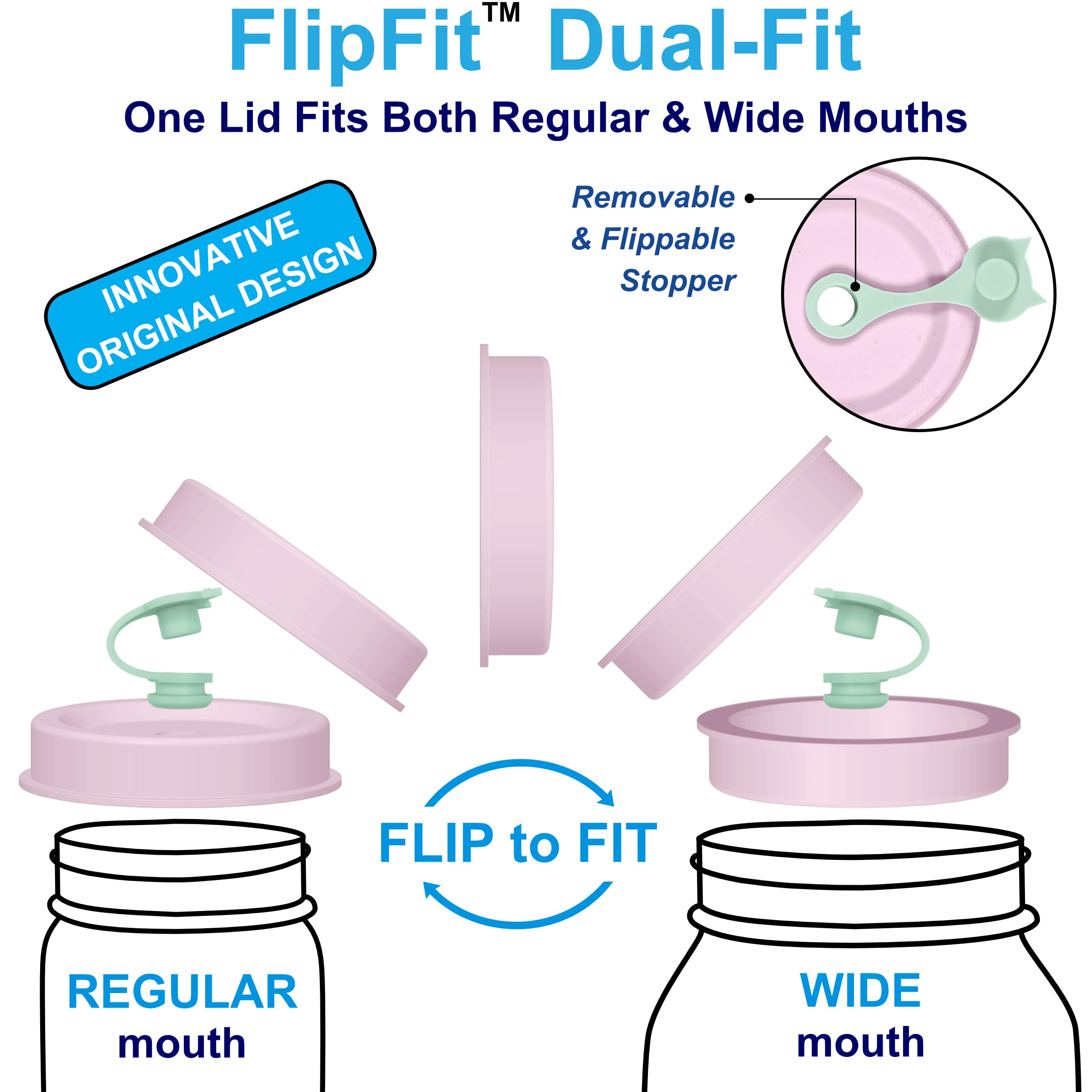 EcoWave FlipFit tapa de silicona para frascos mason ancho, práctica para bebidas y conservas.