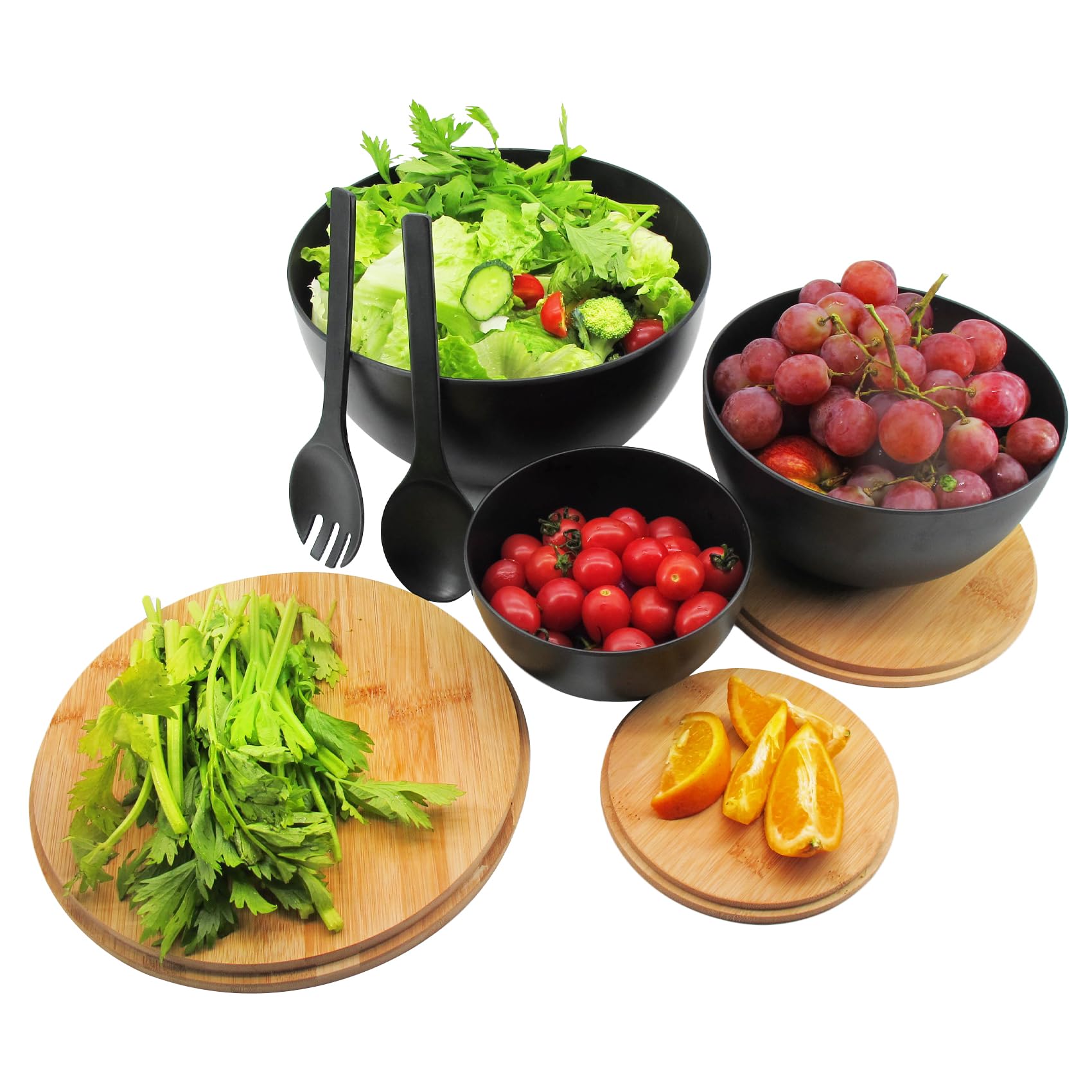 ECOWAY ensaladera mediana con tapa natural de bambú para uso diario