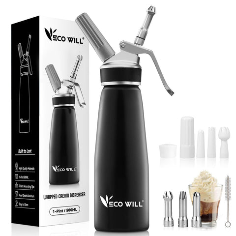 ECO-WILL espumador crema profesional en aluminio 500 ml para postres y cafés