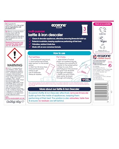 Ecozone dosis 3x20g, aporte conveniente para desincrustar regularmente.