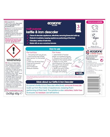 Ecozone dosis 3x20g, aporte conveniente para desincrustar regularmente.