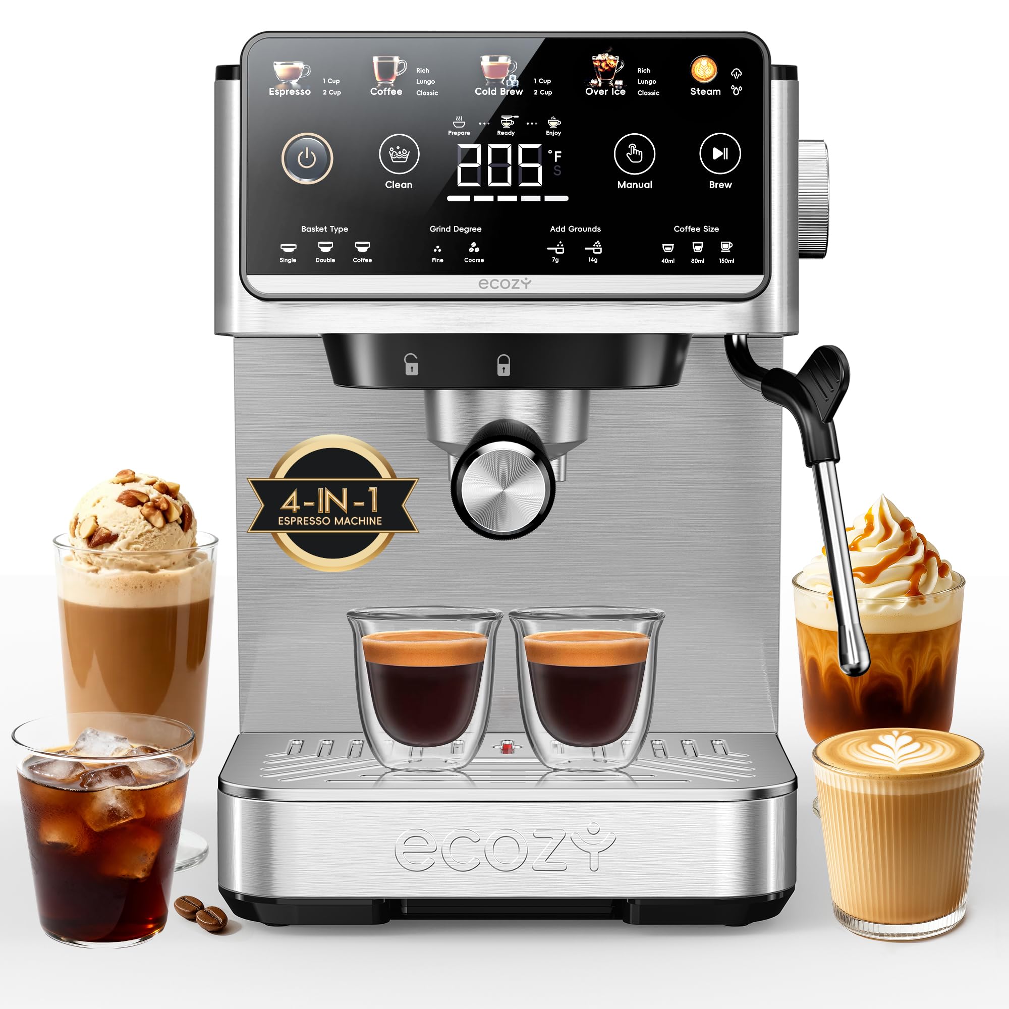 Ecozy 4-en-1 con interfaz táctil para control rápido del café