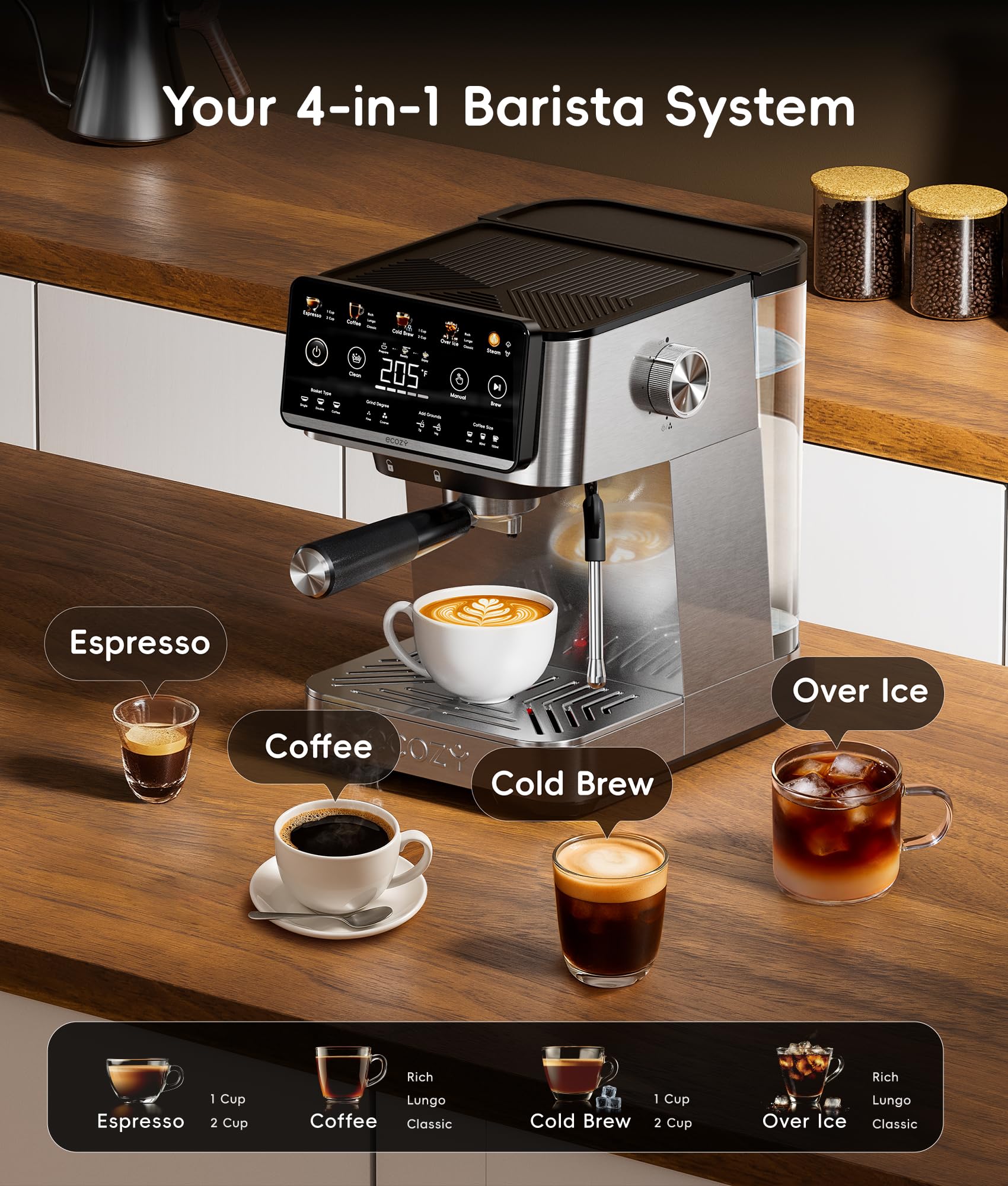 Ecozy 4-en-1 modos expreso y café frío para casa