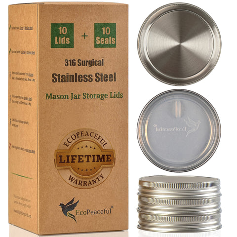 EcoPeaceful tapas para tarro Mason boca regular con junta de silicona, almacenamiento seguro