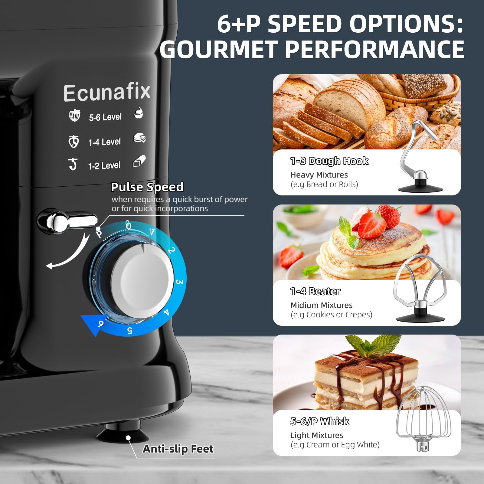 Ecunafix Gancho para amasar, ideal para pan y masa espesa.