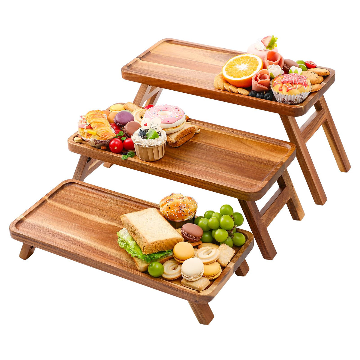 Bandeja ECWAY de 3 niveles para postres, ideal para exhibir dulces.