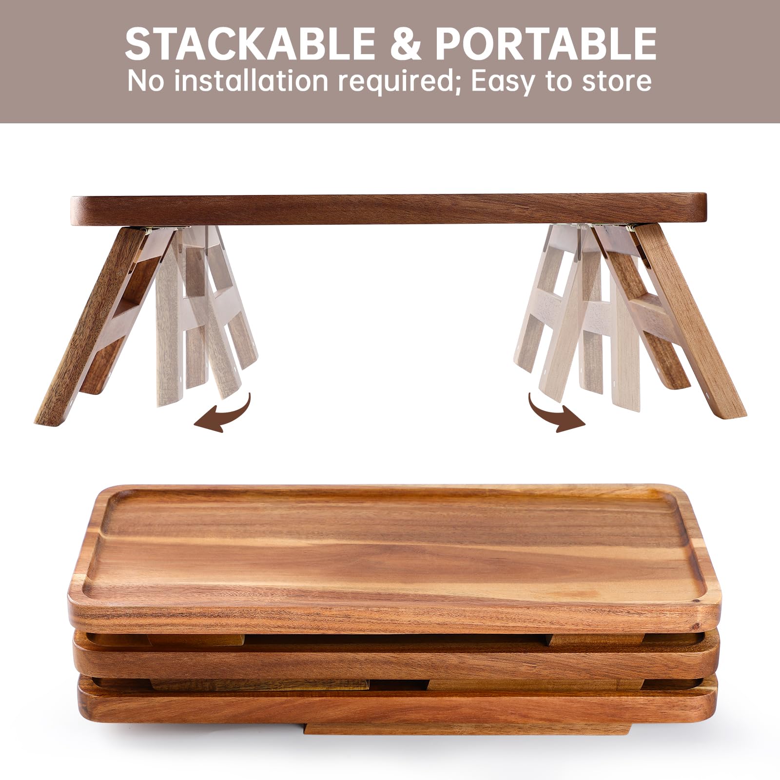 ECWAY diseño en madera de acacia con veta natural para una presentación elegante.