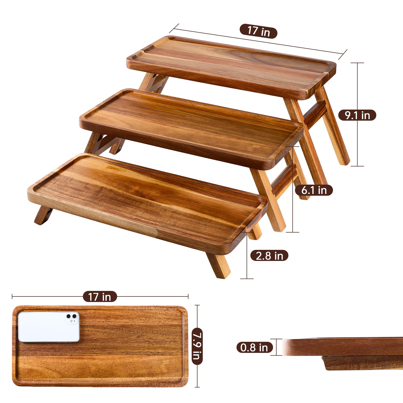 ECWAY presentación para fiesta con bandejas de madera rústica, espacio para frutas y postres.