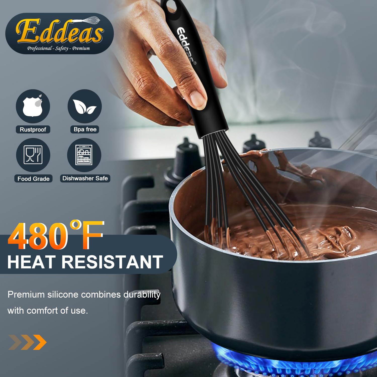 Eddeas batidor silicona alto rendimiento, resiste calor hasta 450°F