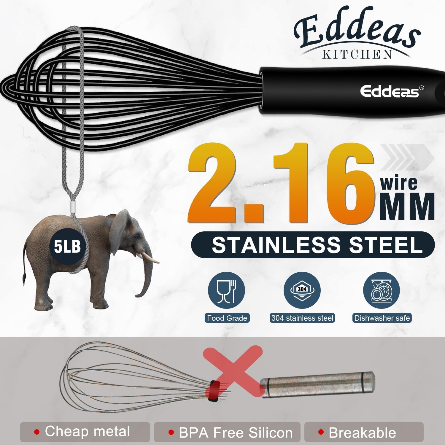 Eddeas batidor silicona apto lavavajillas, limpieza rápida