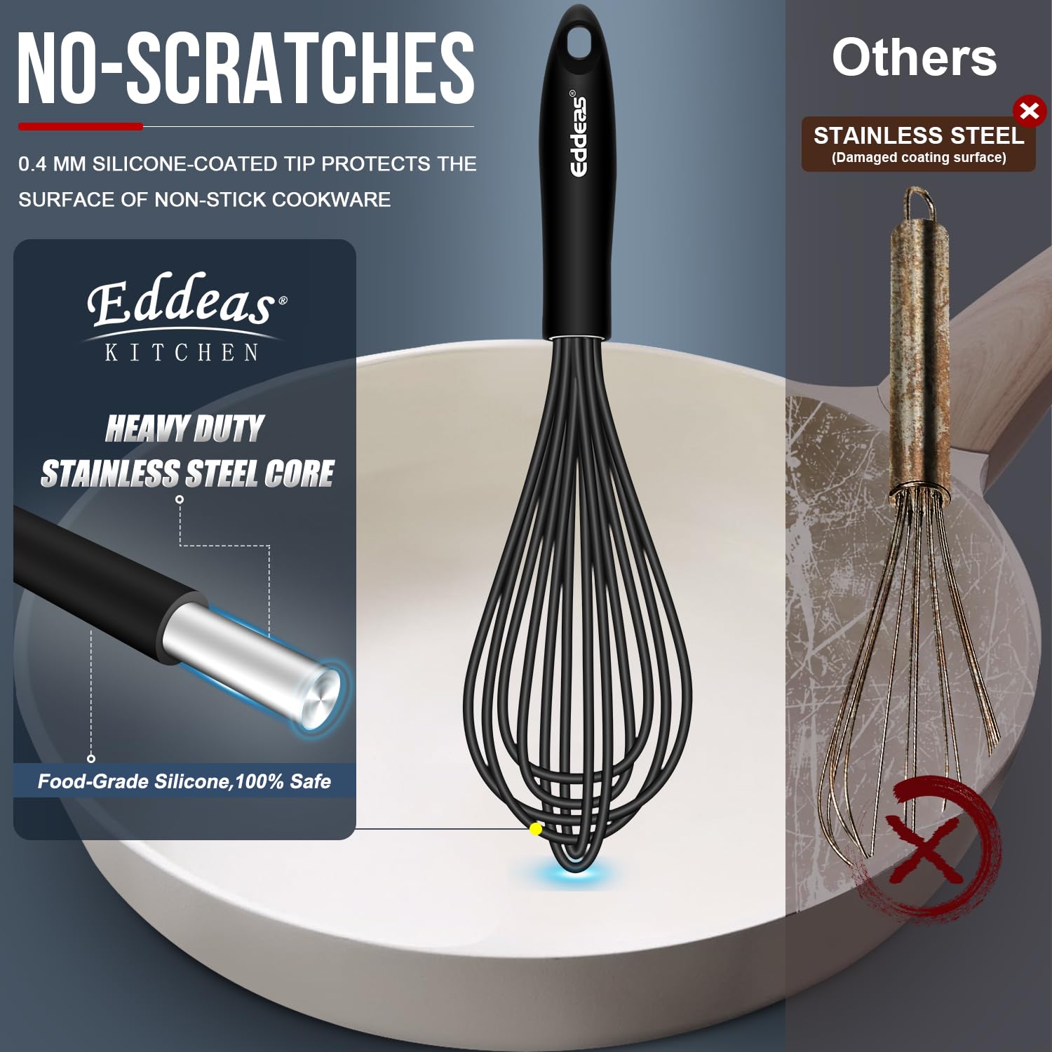Eddeas batidora de silicona de 9 pulgadas, perfecta para masas y emulsiones suaves.
