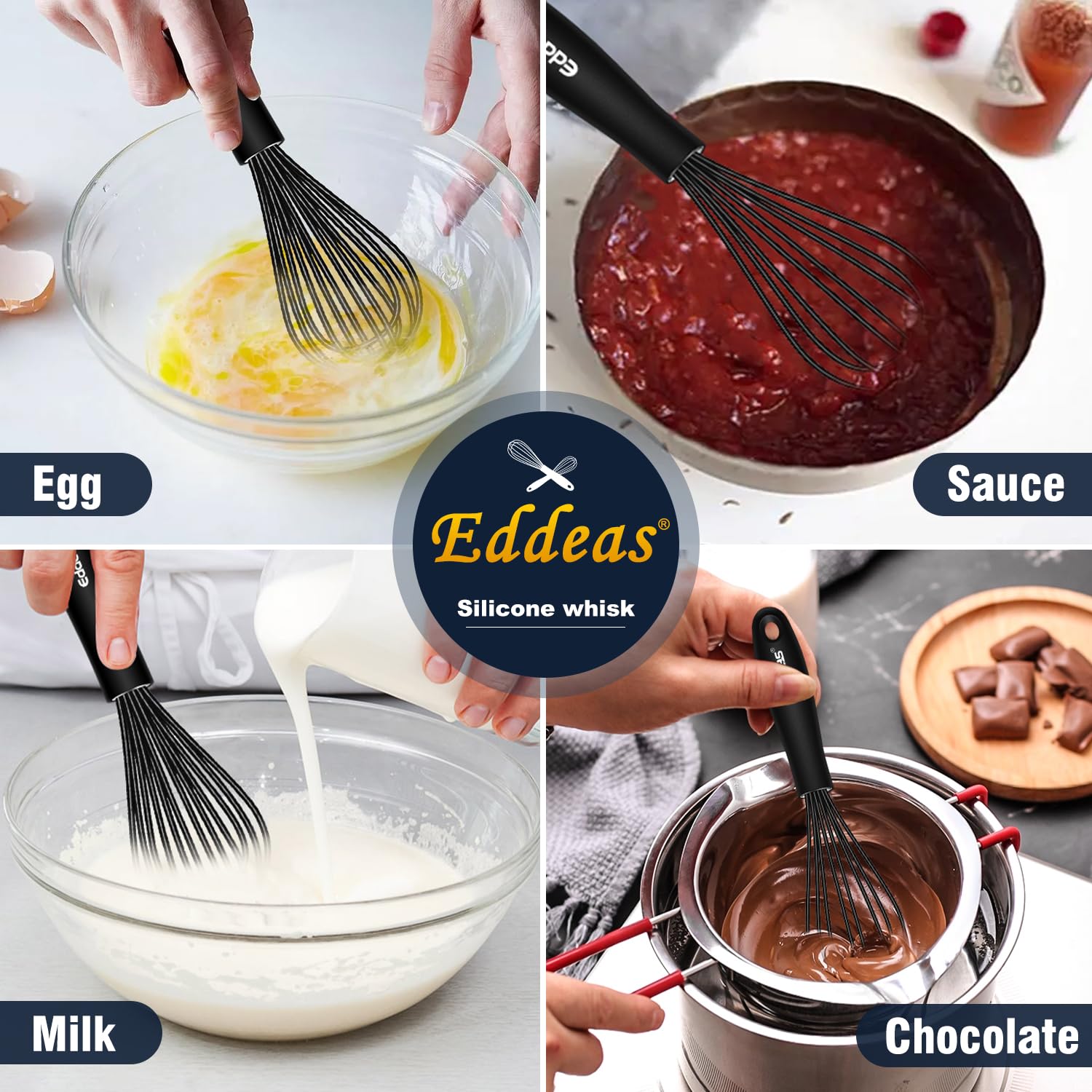 Eddeas batidor silicona mini, para sartenes antiadherentes, sin rayar.