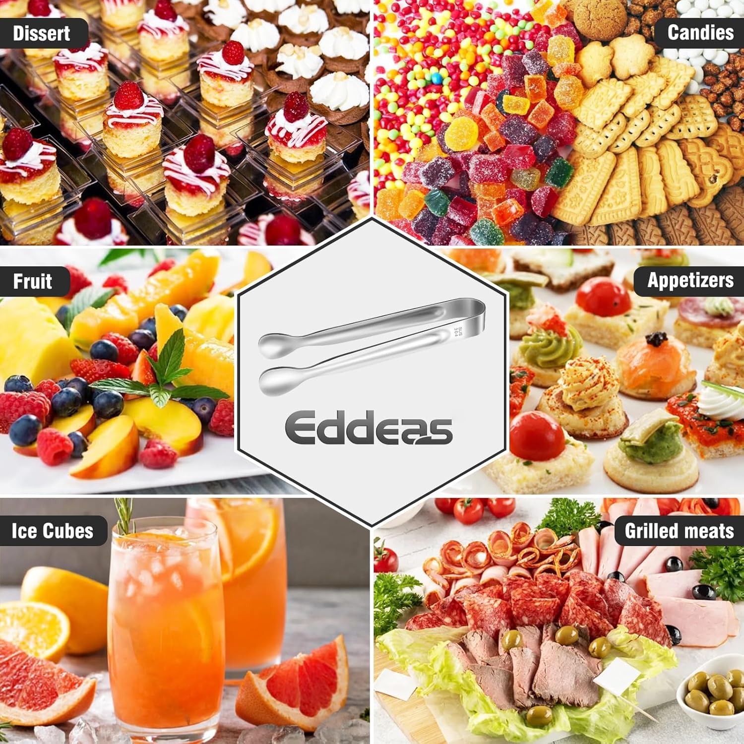 Pinzas Eddeas para aperitivos, 4 pulgadas, servicio rápido.