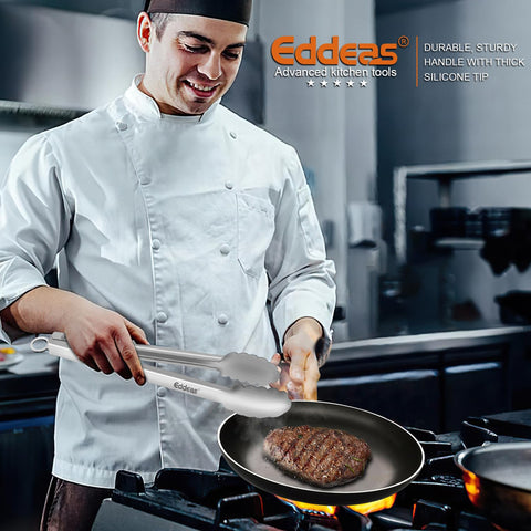 Eddeas pinzas multiuso 12 pulgadas para ensaladas, parrilla y sartén.