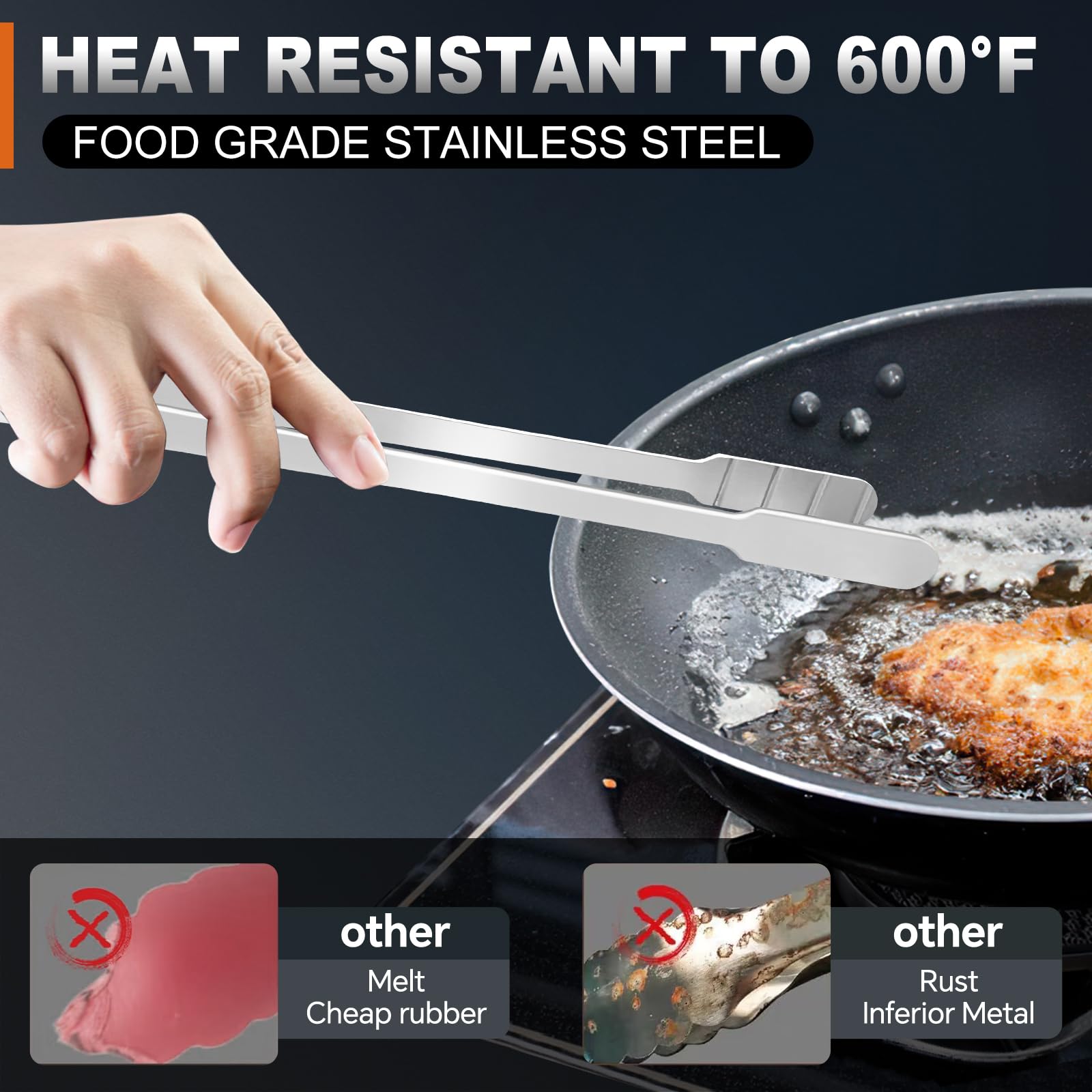 Pinzas Eddeas para parrilla con dientes finos evitan deslizamiento.
