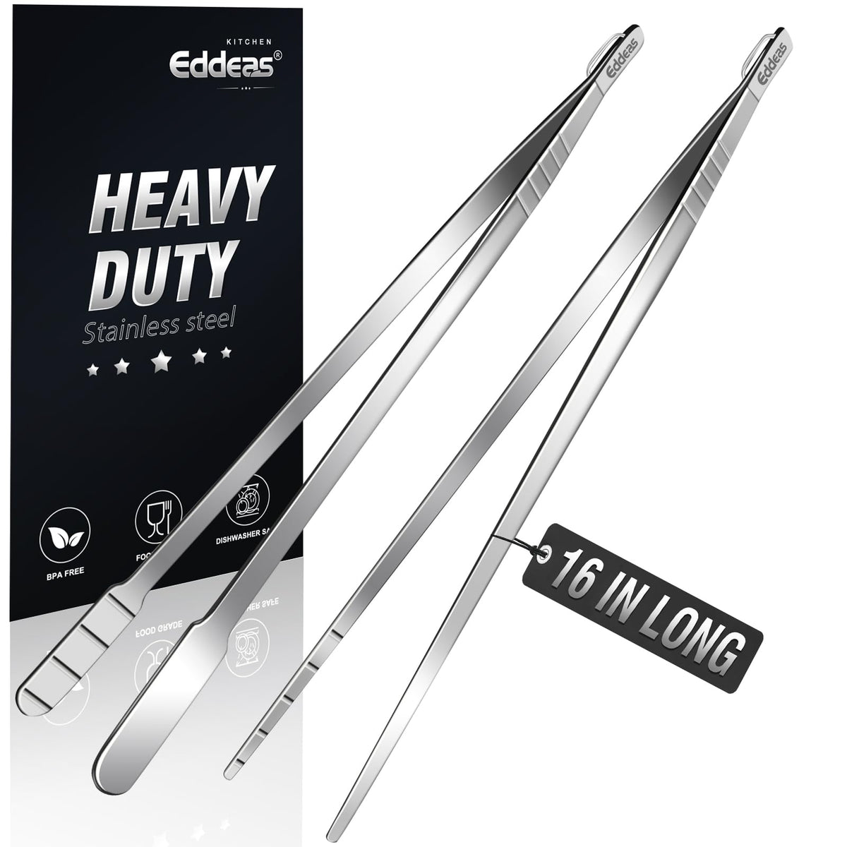 Pinzas Eddeas de 16 pulgadas para uso general en cocina, agarre preciso.
