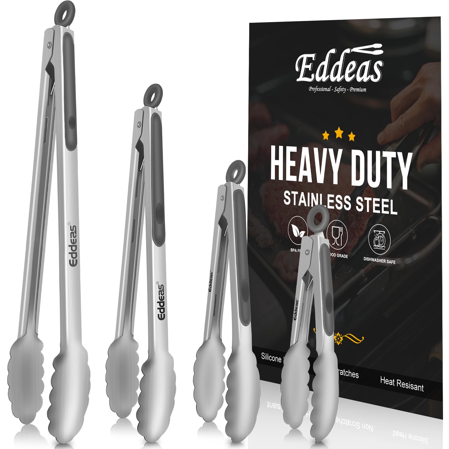 Pinzas de cocina EDDEAS de 7 pulgadas, agarre seguro para servir y voltear.