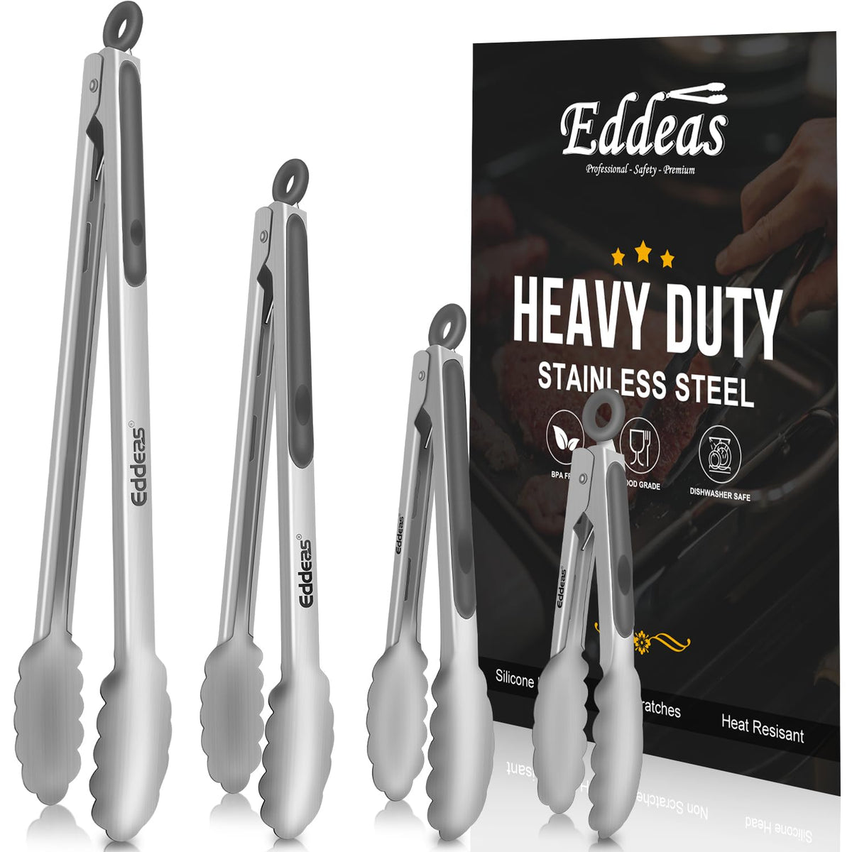 Pinzas de cocina EDDEAS de 7 pulgadas, agarre seguro para servir y voltear.