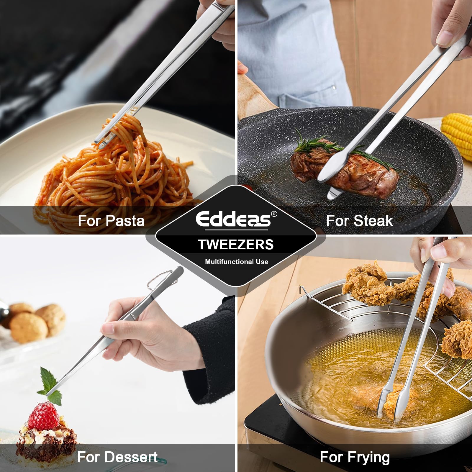 Eddeas pinzas cocina 8 pulgadas agarre antideslizante para alimentos pequeños.