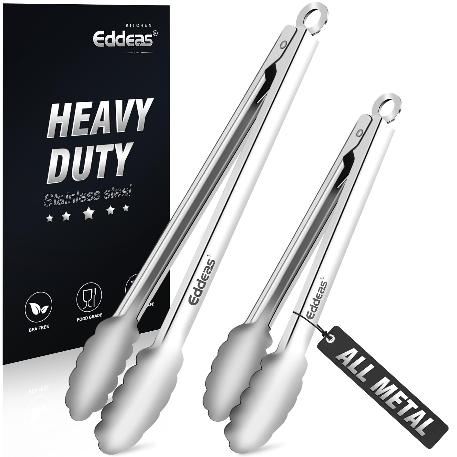 Pinzas Eddeas de 9 pulgadas para voltear carnes con control.