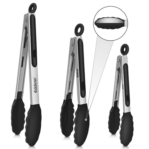 Pinzas Eddeas con puntas de silicona 7 pulgadas, agarre suave para sartenes antiadherentes