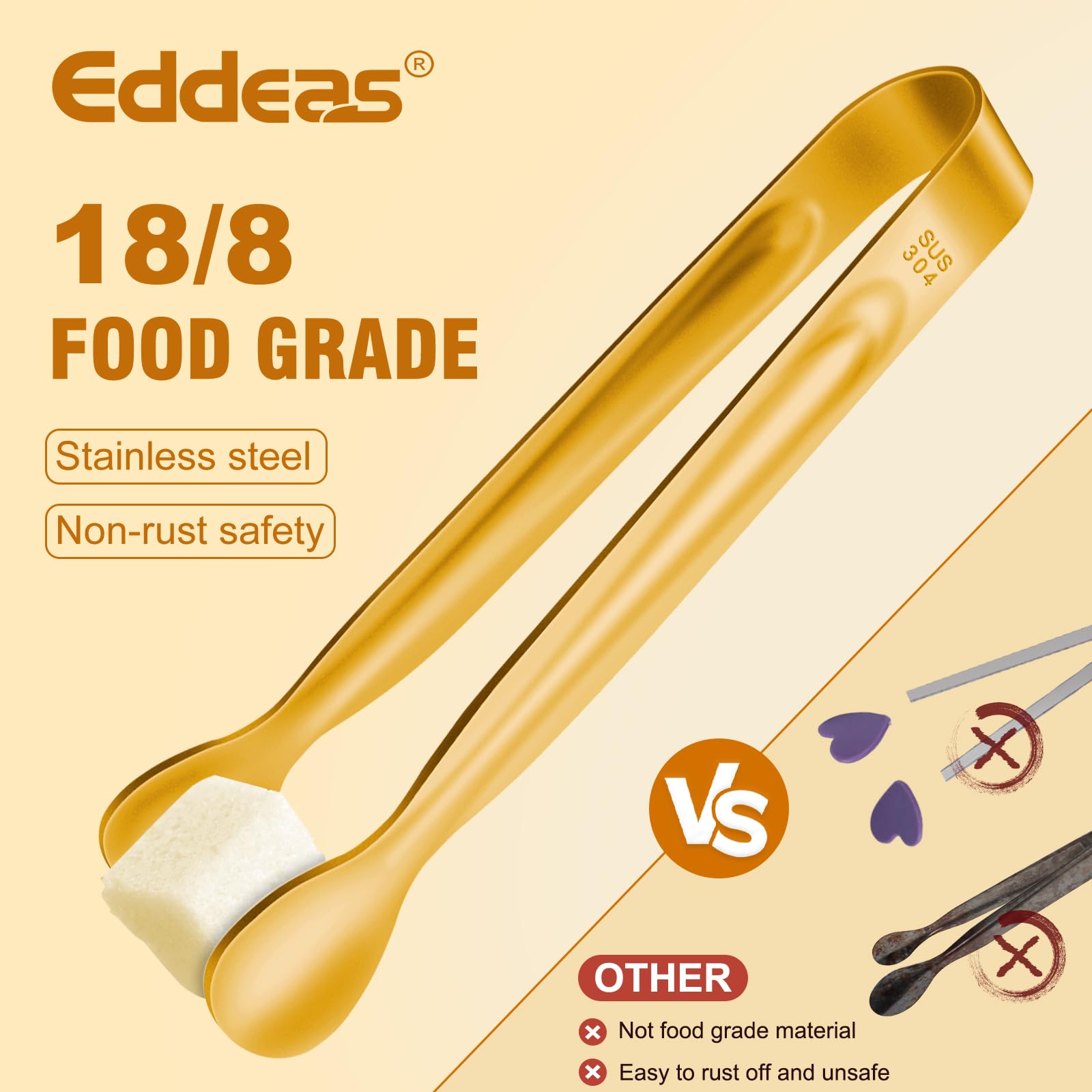 Pinzas Eddeas mini de 4 pulgadas en oro para aperitivos, servicio limpio