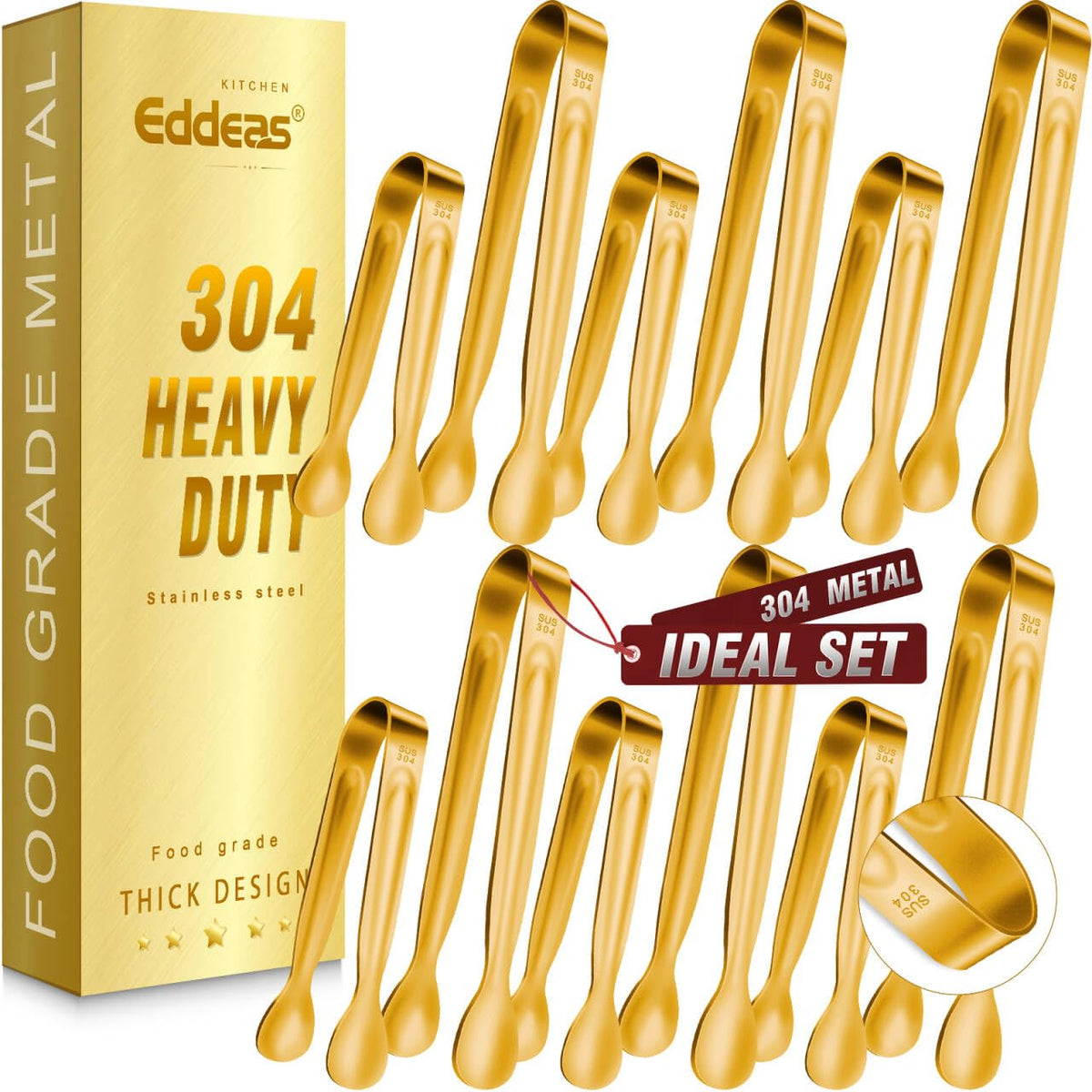 Pinzas Eddeas mini de 6 pulgadas en oro para cubos de hielo, manejo preciso