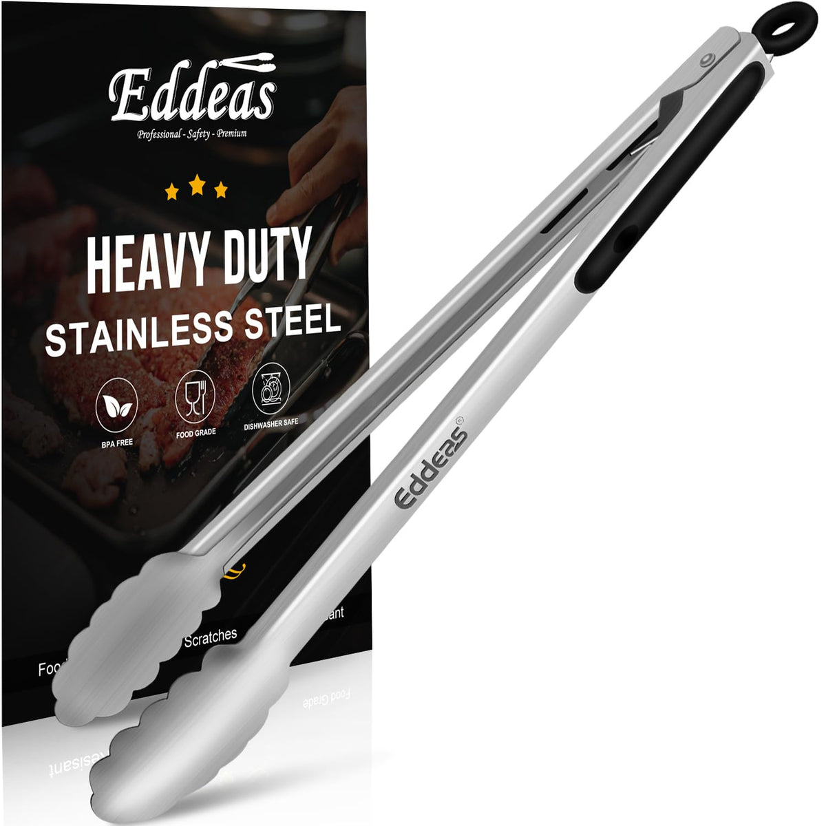 Pinzas Eddeas para parrilla de 17 pulgadas, agarre firme para asar.