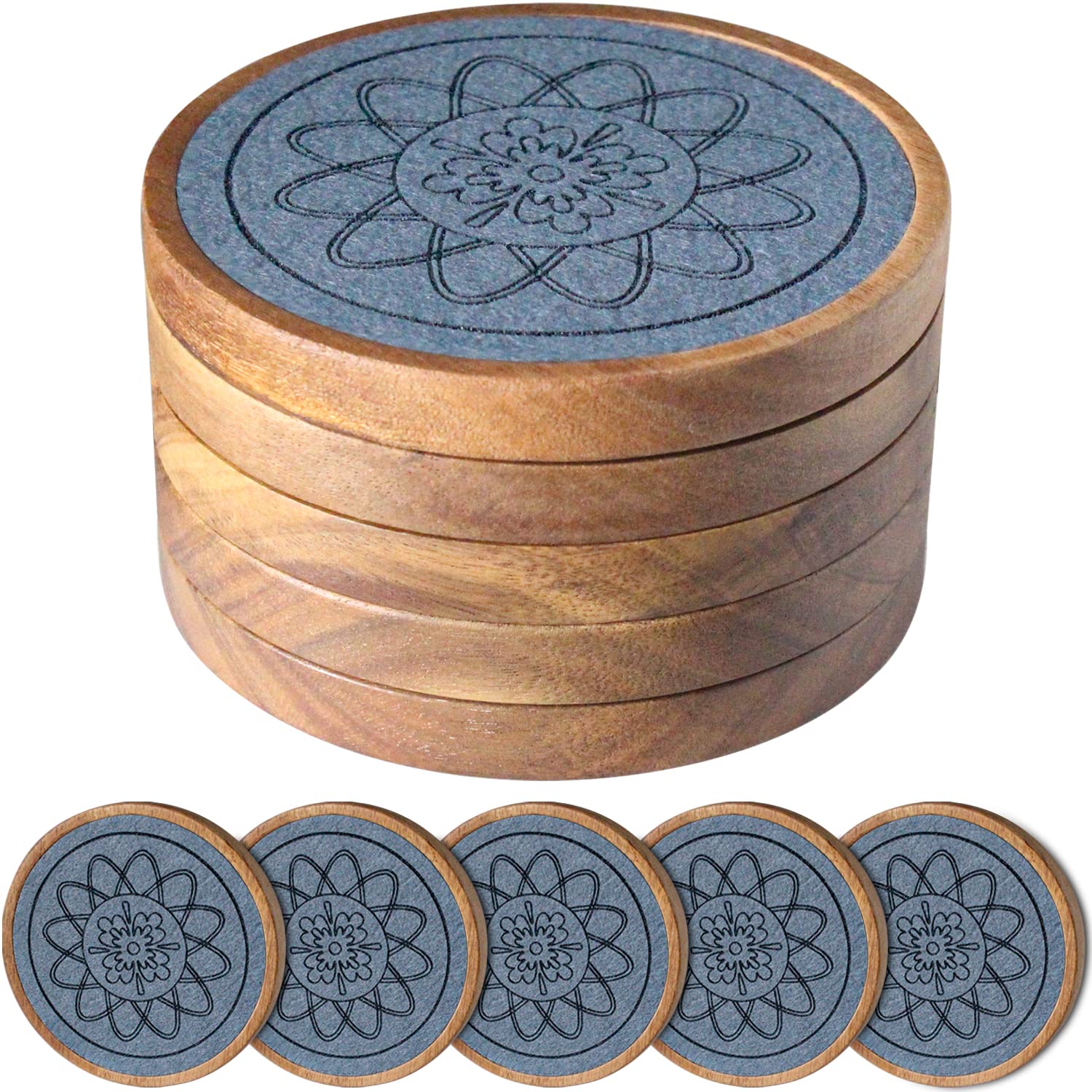 Posavasos de madera EDEGG absorbentes, conjunto de 5 para proteger la mesa