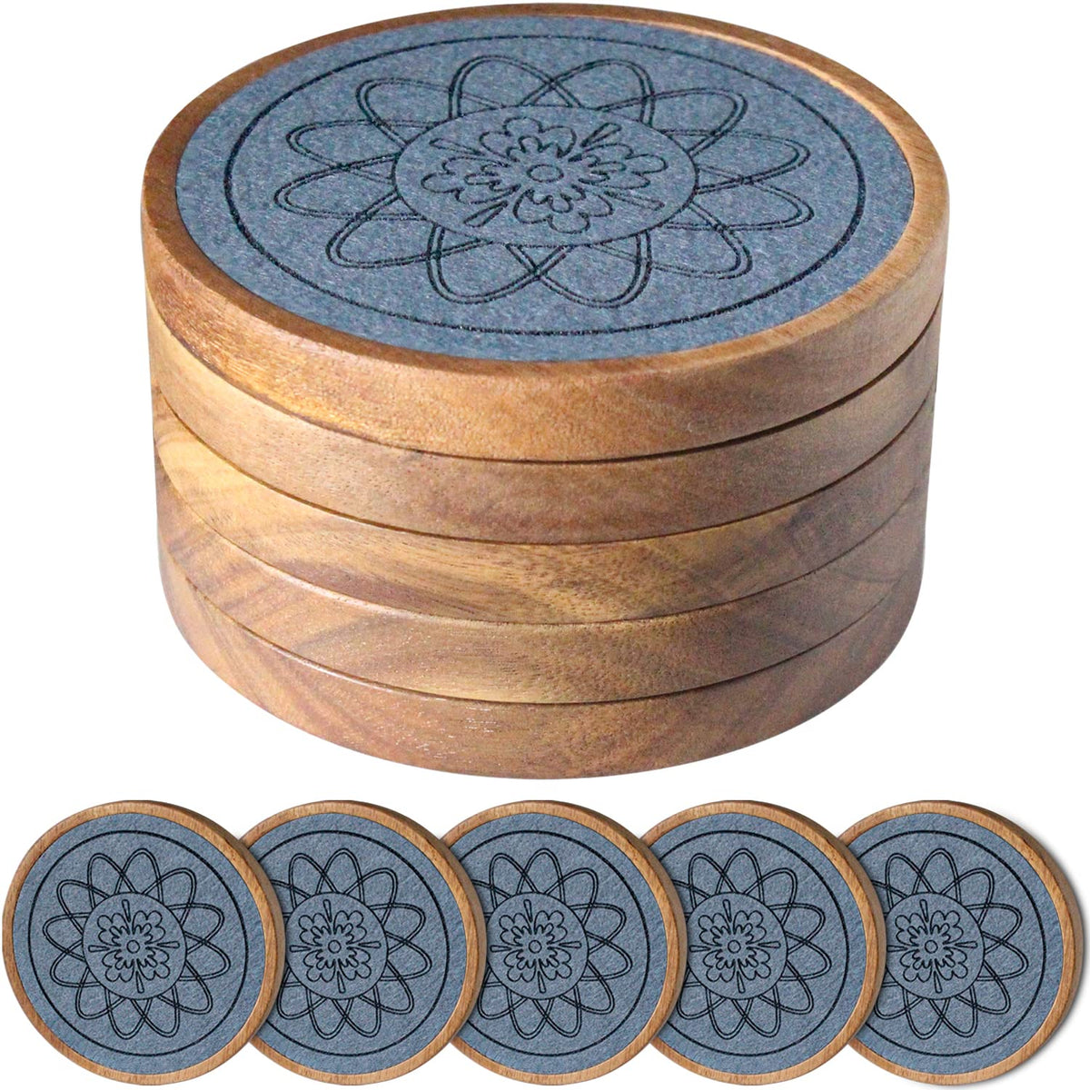 Posavasos de madera EDEGG absorbentes, conjunto de 5 para proteger la mesa