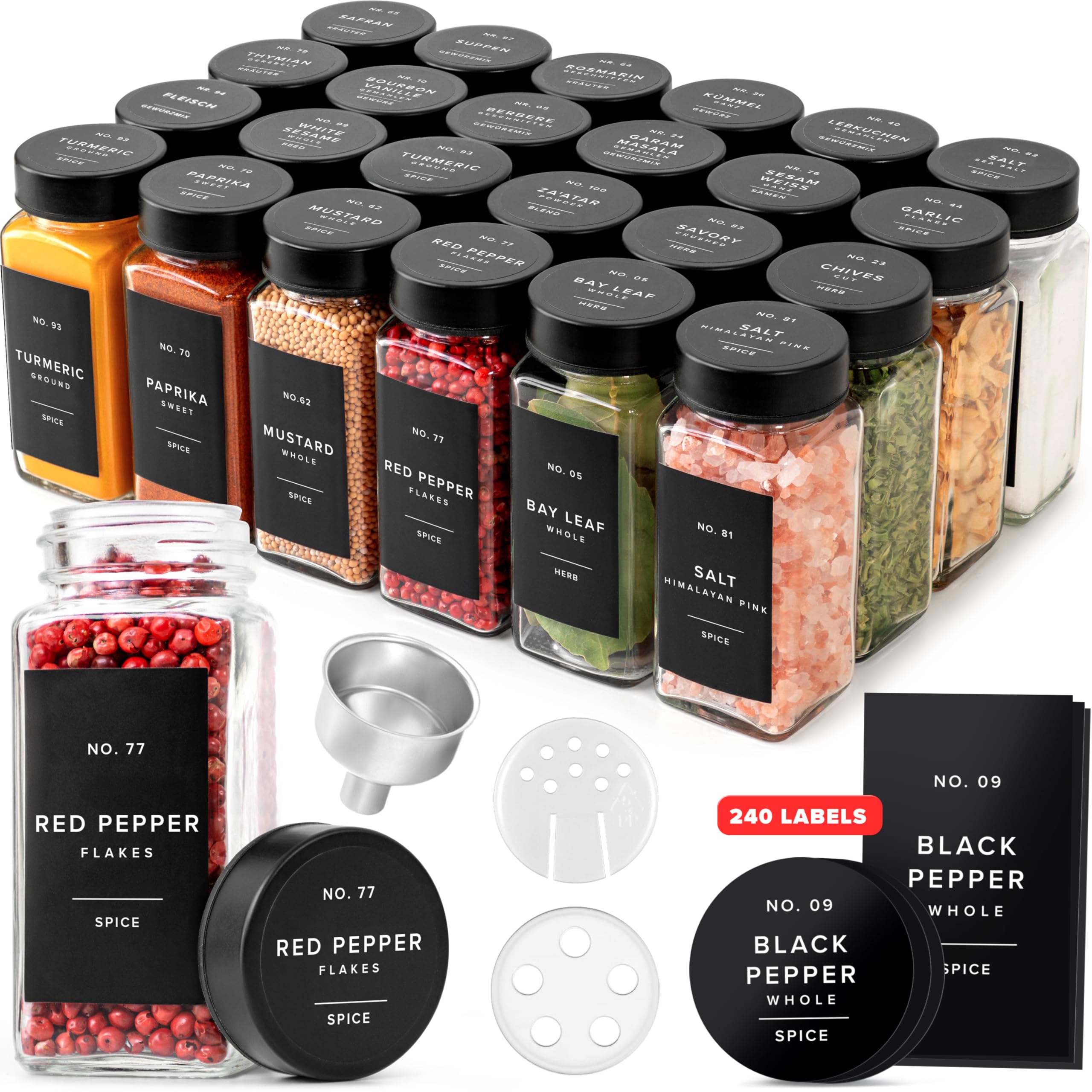 EDELHAUS frascos de especias de vidrio con tapas de acero para cocina organizada