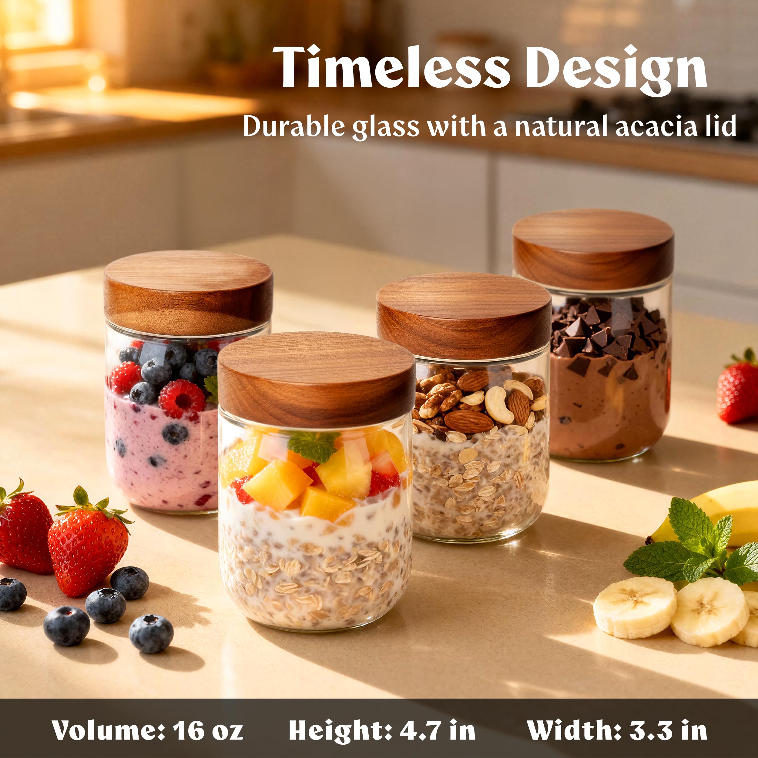 EDELHAUS frascos apilables de vidrio con tapa de acacia para organización