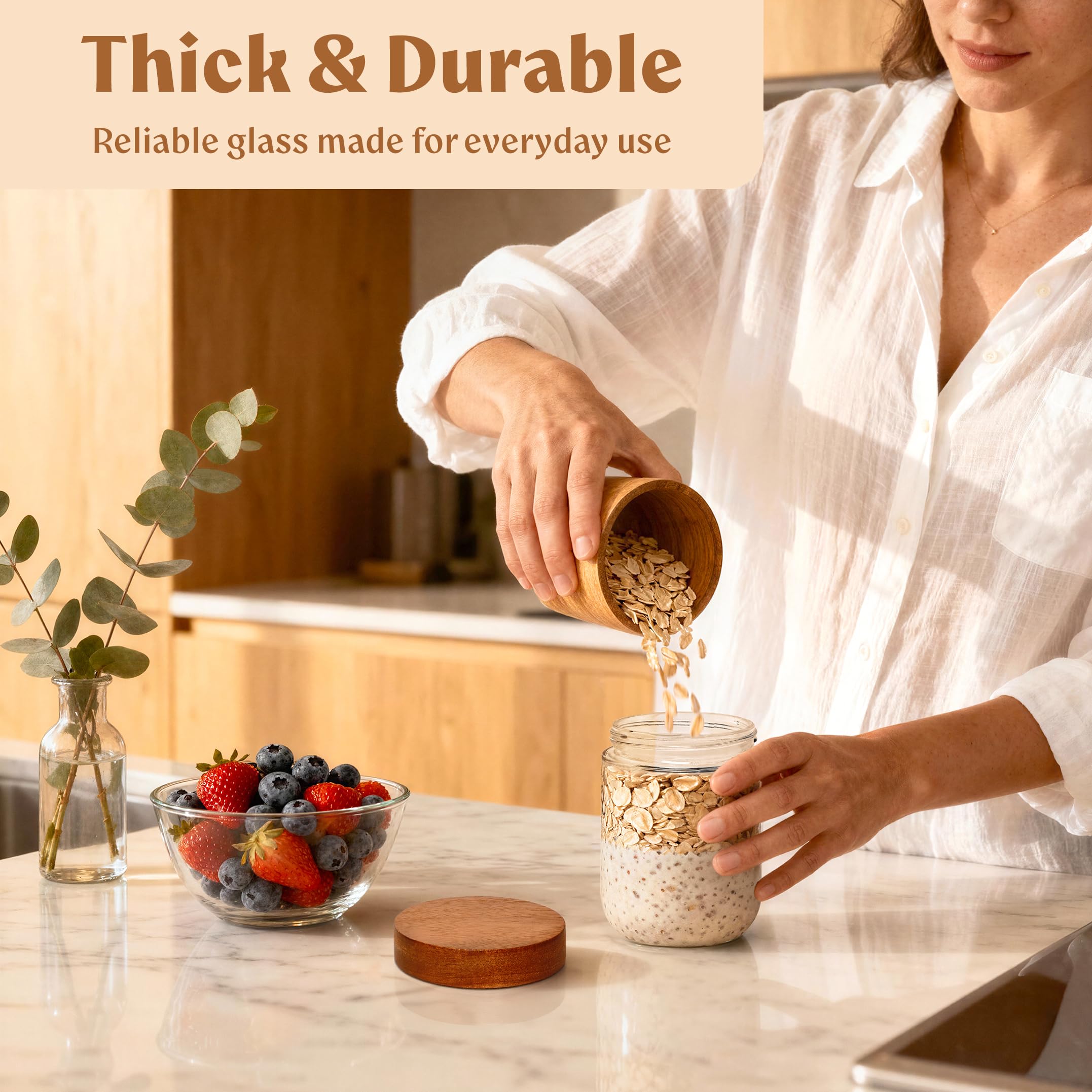 EDELHAUS jarras vidrio para avena y pudding de chía con sello hermético