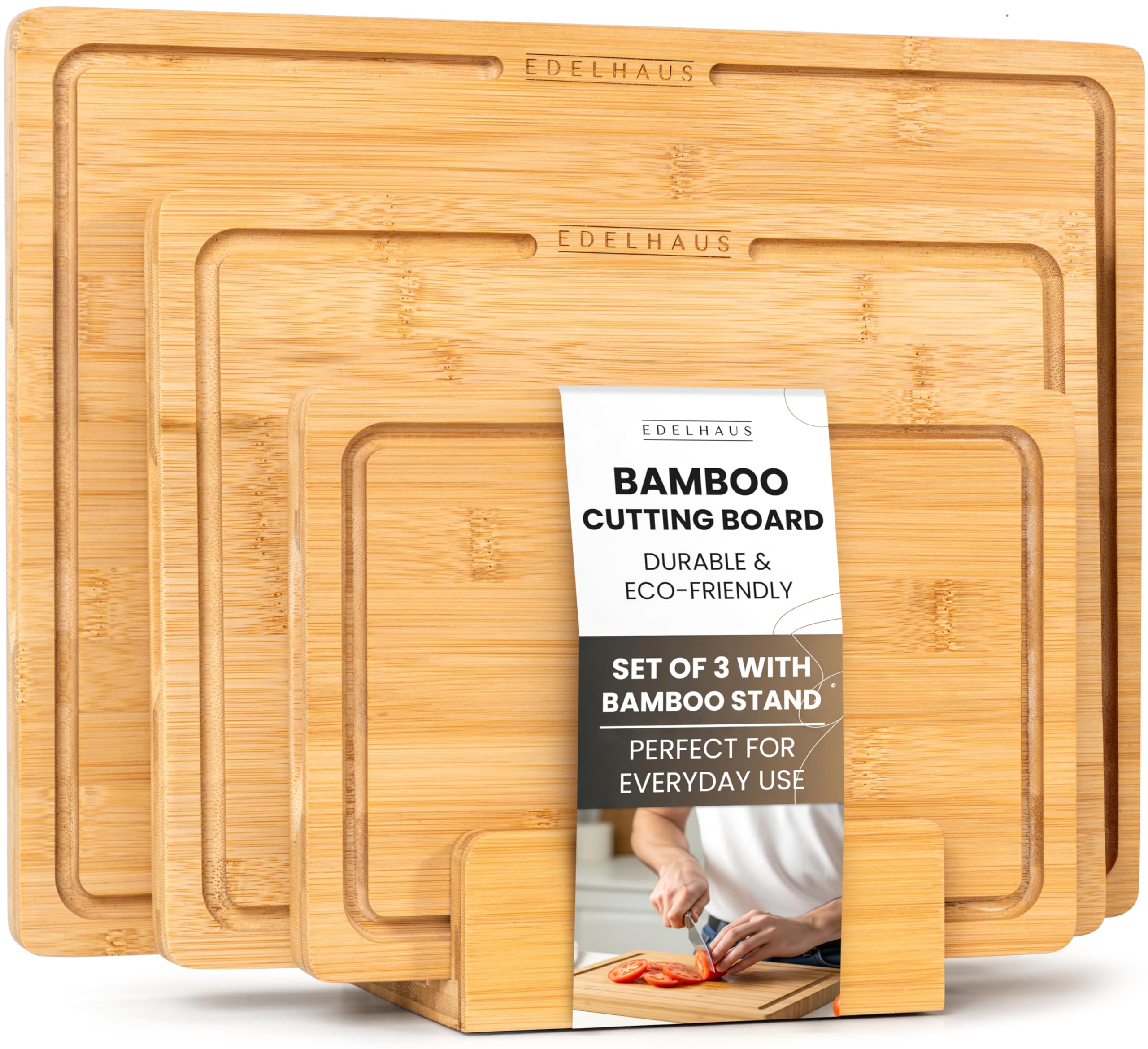 EDELHAUS tablas de corte de bambú, uso doble para cortar y servir.