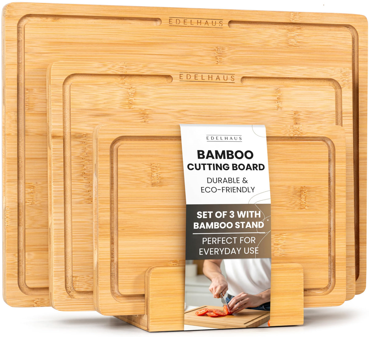 EDELHAUS tablas de corte de bambú, uso doble para cortar y servir.