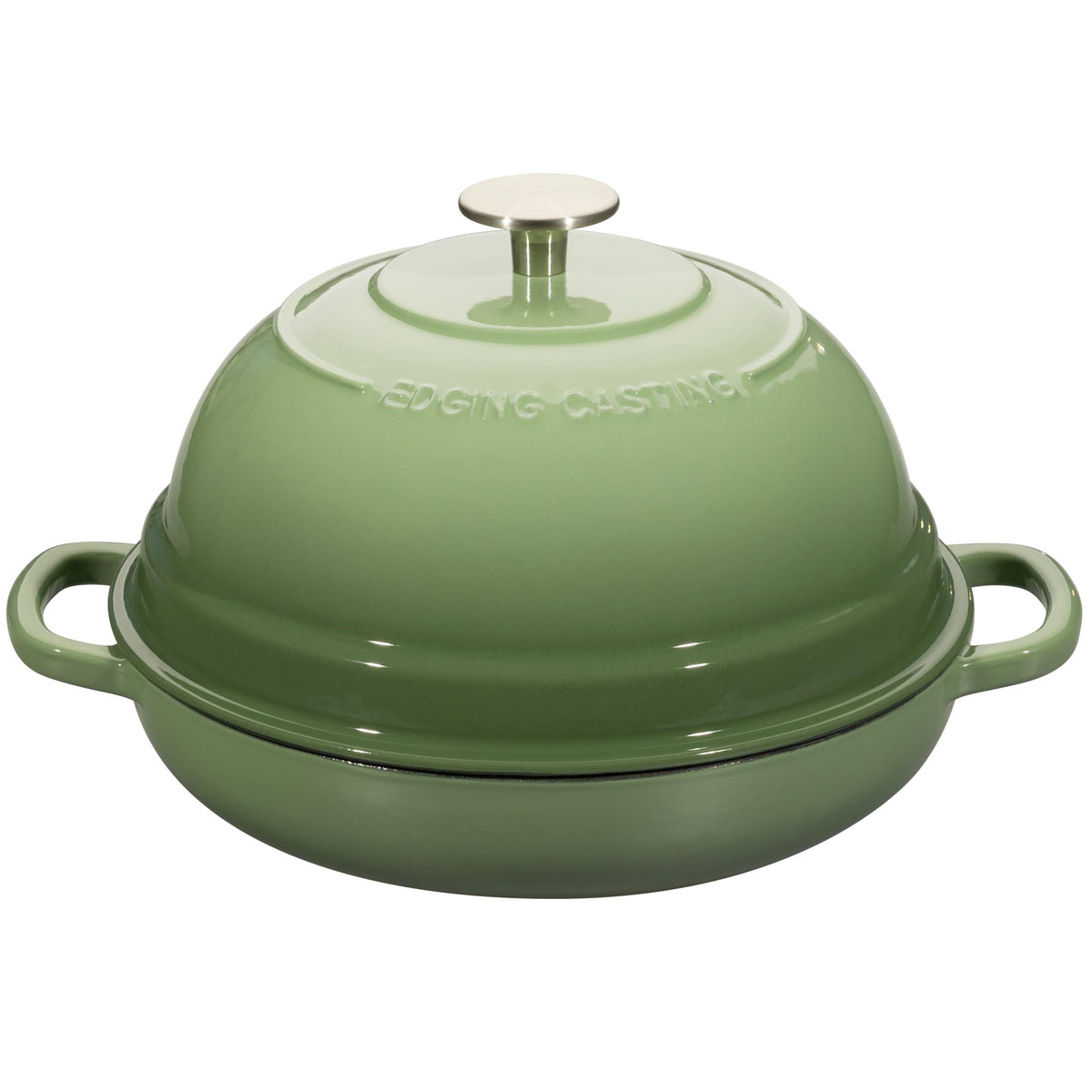 Olla EDGING CASTING esmaltada Pistacho Verde frente con tapa para pan artesano